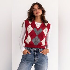 RARE Vintage Brooks Brothers Wool Argyle Pattern Red Sweater Vest Made in Italy